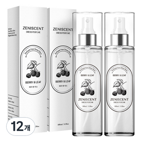 제니센트 섬유탈취제 드레스퍼퓸 본품, 100ml, 베리 앤 리프, 12개