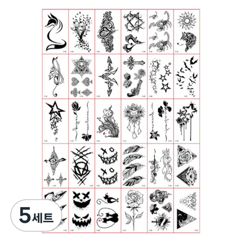 포커머스 헤나 타투 스티커 미니 30종 세트, 5세트, F타입