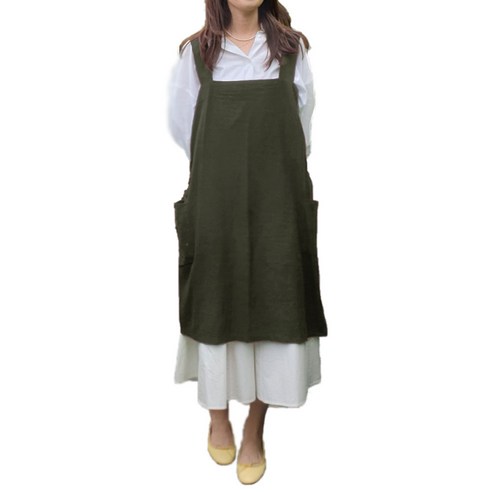 린넨 심플 롱 앞치마 XL, 그린, 1개