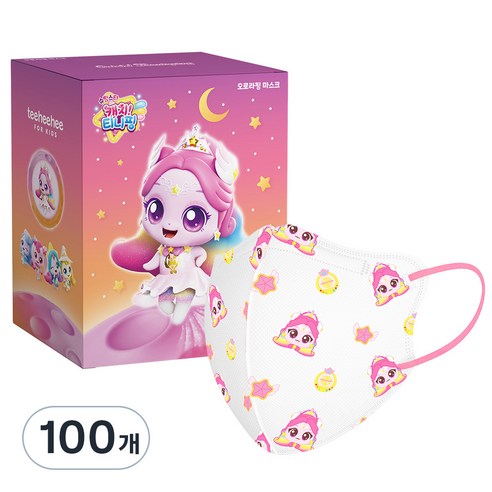 티히히 키즈 캐치티니핑 S5 캐릭터 마스크 아동용 소형 M, 1매, 100개, 오로라핑