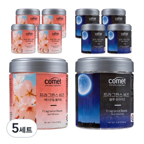 코멧 프라그란스비즈 차량용 방향제 180g x 2p, 블루 문라이즈 + 에이프릴 블라썸, 5세트