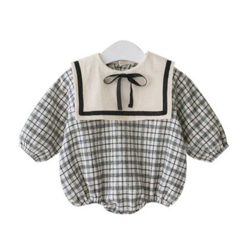 맘스케어 세일러체크 리본긴팔수트