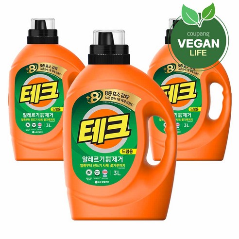 테크 알레르기 원인 제거 드럼용 액상세제 본품, 3L, 3개
