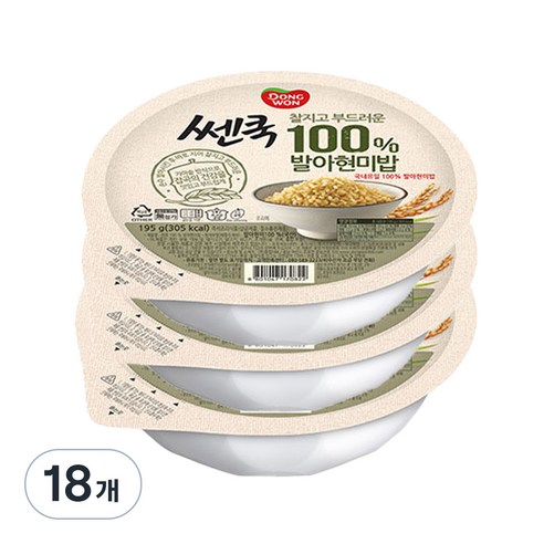 동원 쎈쿡 100% 발아현미 즉석밥, 195g, 18개