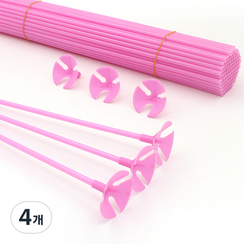 마켓감성 마카롱 풍선 홀더 핸드 스틱 42cm 100p, 분홍, 4개