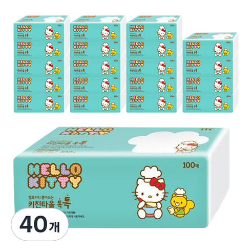 헬로키티 뽑아쓰는 키친타월 펄프 3겹 100매, 100매입, 40개