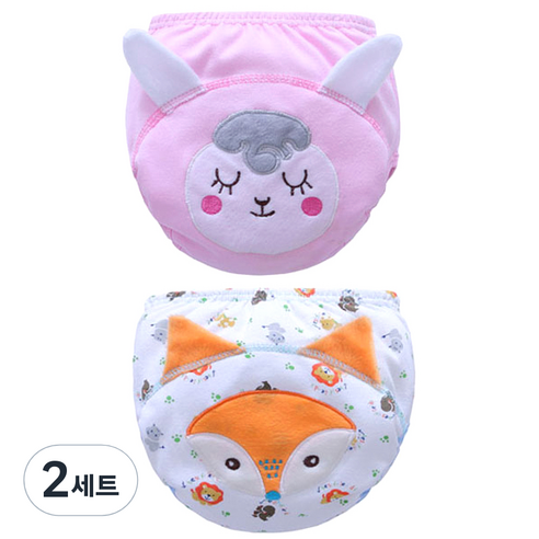 엠케이 여아용 동물캐릭터 배변 훈련팬티 2입, 여우, 양, 2세트