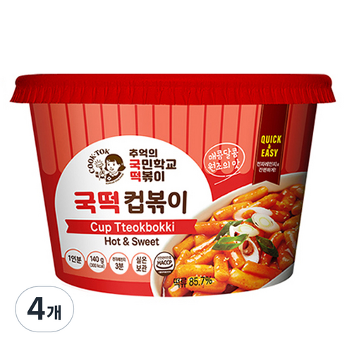 - (가공식사) 추억의국민학교떡볶이 국떡 컵볶이 오리지널, 140g, 4개
