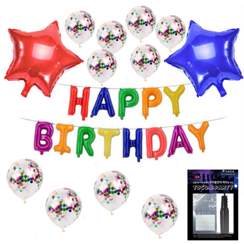 투코비 생일파티 장식 풍선 + 손펌프 + 고정테이프 세트 스타, 레인보우, 1세트