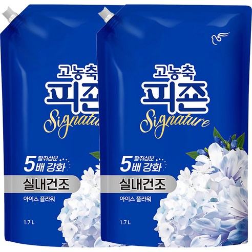 피죤 고농축 실내건조 시그니처 아이스플라워 섬유유연제 리필, 1.7L, 2개