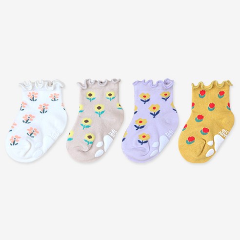 하이베이비클럽 여아용 플라워 양말 4종 세트 – Flower Socks 4 Piece Set for Hi Baby Club Girls 돌아기양말