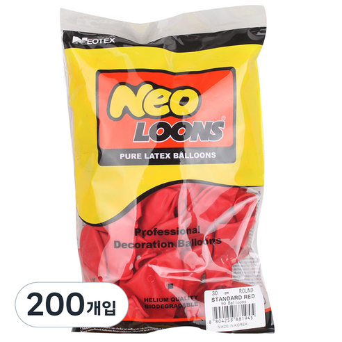 네오텍스 30cm 라운드풍선, 스탠다드 레드, 200개