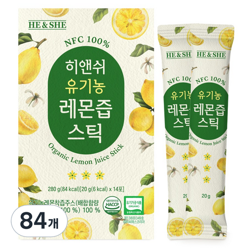히앤쉬 유기농 레몬즙 원액 스틱 NFC 100, 20g, 84개