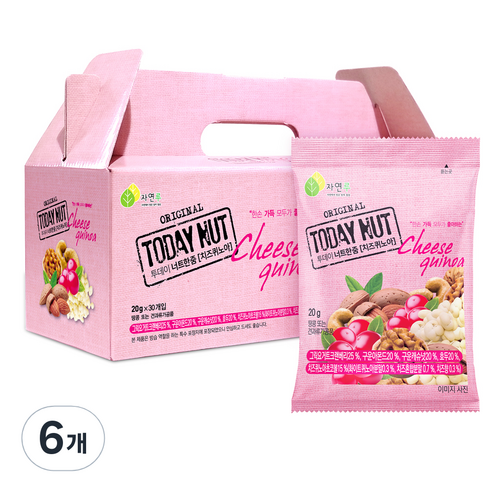 투데이넛 너트한줌 치즈퀴노아 견과 30개입, 600g, 6개
