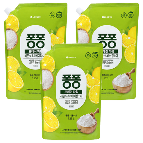 퐁퐁 프레시파워 레몬 식초 앤 베이킹소다, 3개, 1.25L