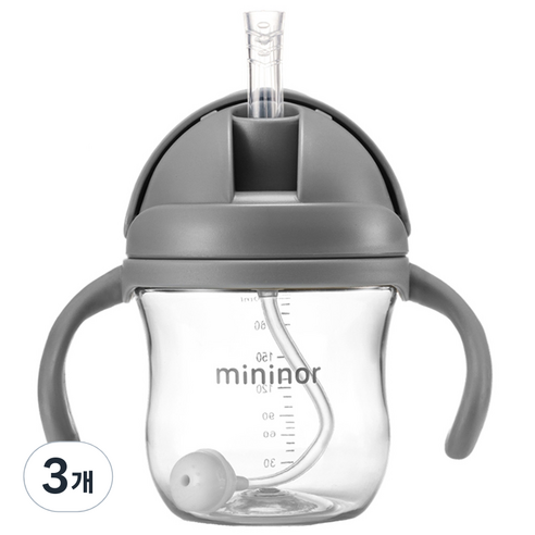 미니노어 트라이탄 빨대쥬스컵 빨대컵 220ml, 그레이, 3개