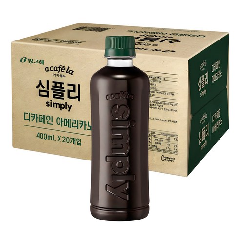 아카페라 심플리 디카페인 아메리카노 무라벨, 400ml, 20개