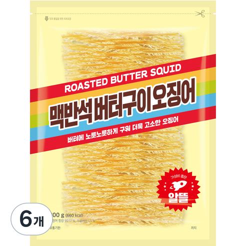 정화식품 맥반석버터구이오징어, 200g, 6개