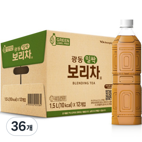 광동제약 밀싹 보리차 그린 무라벨, 1.5L, 36개