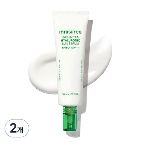 이니스프리 그린티 히알루론산 진정 수분 선세럼 SPF50+ PA++++, 2개, 50ml