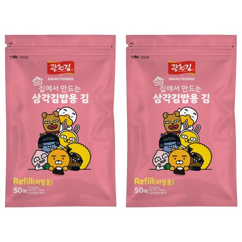 광천김 카카오프렌즈 삼각김밥김 리필용, 50g, 2개