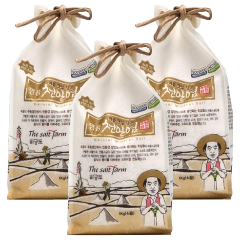주원염전 여름햇살담은 명품천일염 굵은소금, 1kg, 3개