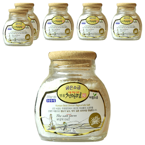 주원염전 여름햇살담은 명품천일염 굵은소금, 200g, 6개