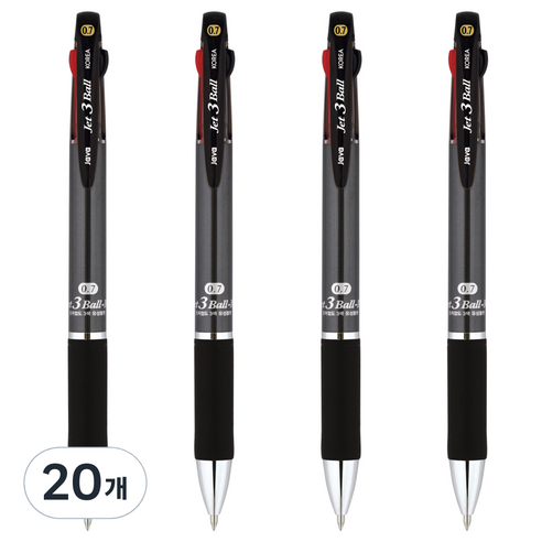 자바펜 제트3볼 M 멀티펜 0.7mm, 메탈릭블랙, 20개