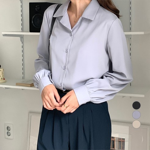 아피나르 여성용 오픈카라 실켓 데일리 블라우스