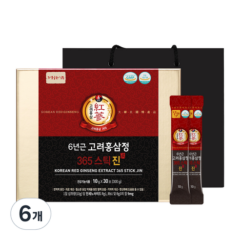 정원삼 6년근 고려홍삼정 365스틱 진 + 쇼핑백, 100g, 6개