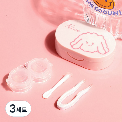 특별한상점 캐릭터렌즈통 렌즈 보관함 + 렌즈집게 세트, 핑크, 3세트