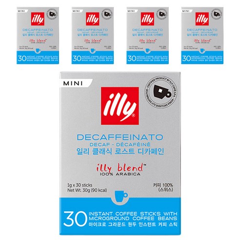 일리 클래식 로스트 디카페인 미니 커피스틱, 1g, 30개입, 5개