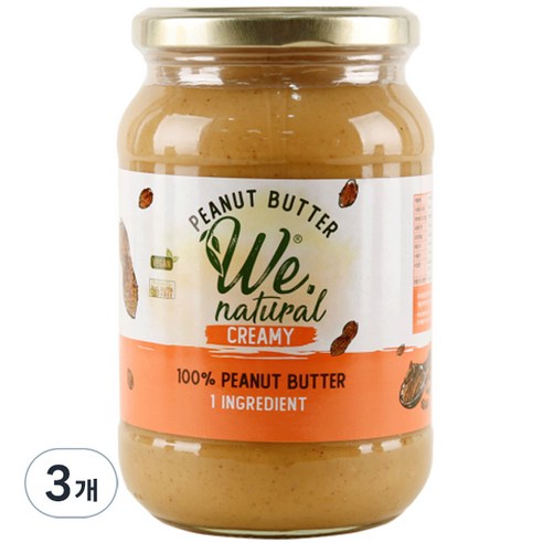 위내추럴 유층분리 없는 100% 땅콩버터 크리미, 475g, 3개