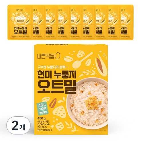 바른곡물 현미 누룽지 오트밀 10p, 2개, 450g
