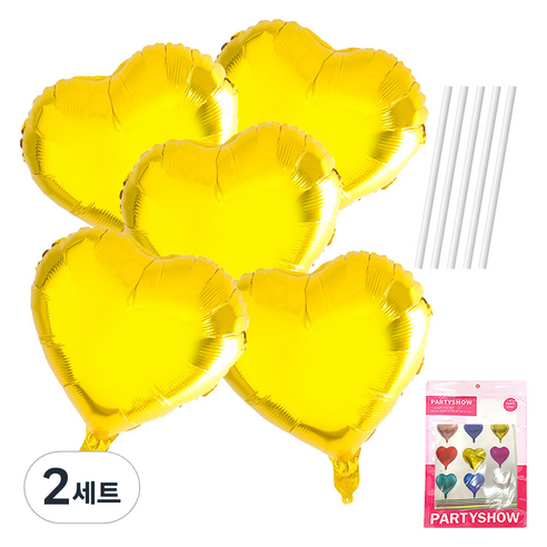 파티쇼 하트 은박 풍선 45cm 5p + 빨대 5p 세트, 골드(풍선), 2세트