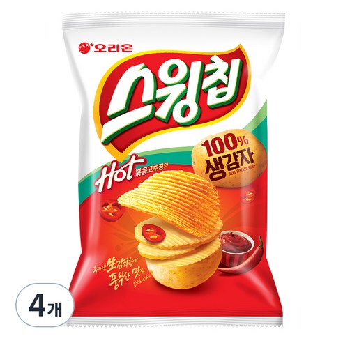 오리온 스윙칩 볶음고추장, 124g, 4개