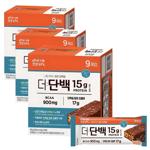 빙그레 더단백 크런치바 초코, 360g, 3개