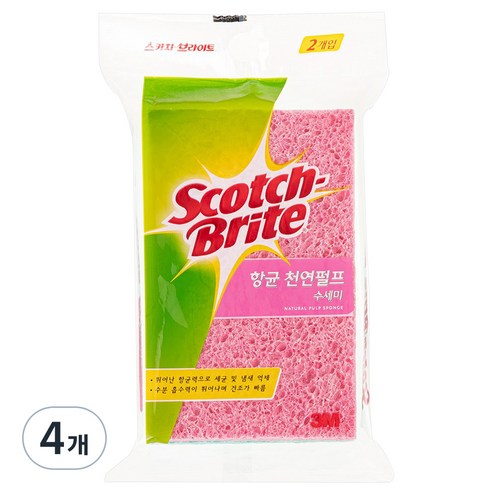 3M 스카치브라이트 항균 천연펄프 수세미, 2개, 4개