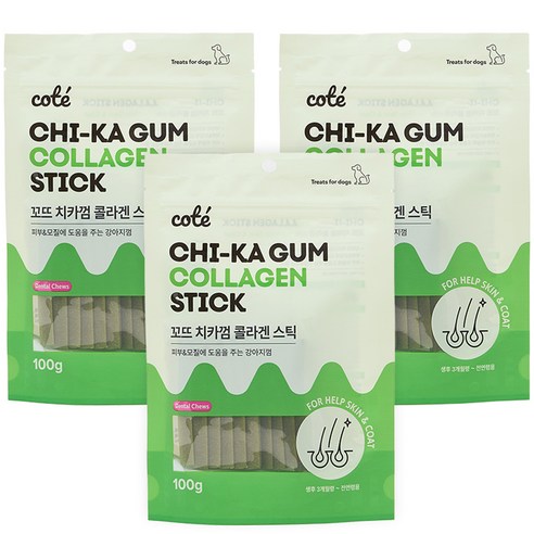 꼬뜨 강아지 치카껌 스틱, 콜라겐, 100g, 3개
