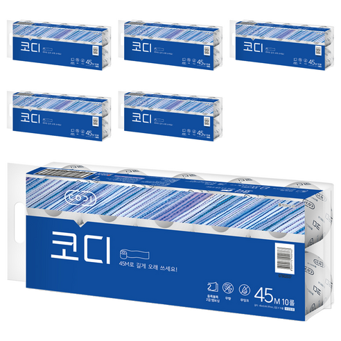 코디 롤화장지 파워엠보싱 2겹, 45m, 10개입, 6팩