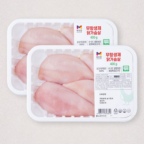 노브랜드 닭가슴살  목우촌 무항생제 인증 닭가슴살 (냉장), 400g, 2팩