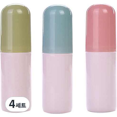 PDS리빙 소프트톤 캡슐 모양 칫솔 케이스 3종 세트, 그린, 블루, 핑크, 4세트