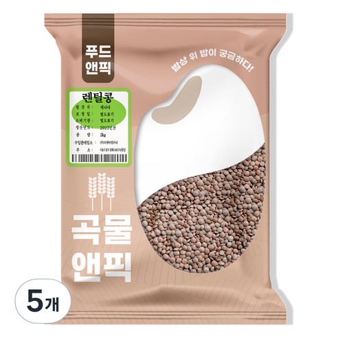 푸드앤픽 곡물앤픽 렌틸콩, 2kg, 5개