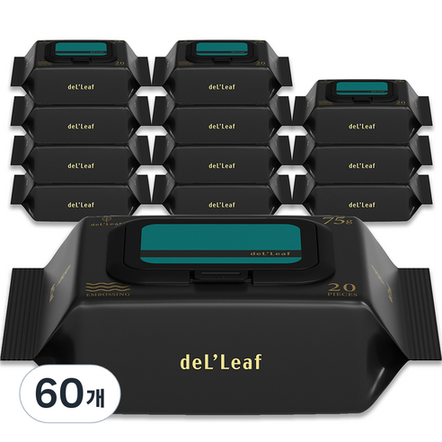 델리프 도톰 엠보싱 저자극 넘버 세븐 카키 휴대캡 물티슈 75g, 20매, 60개