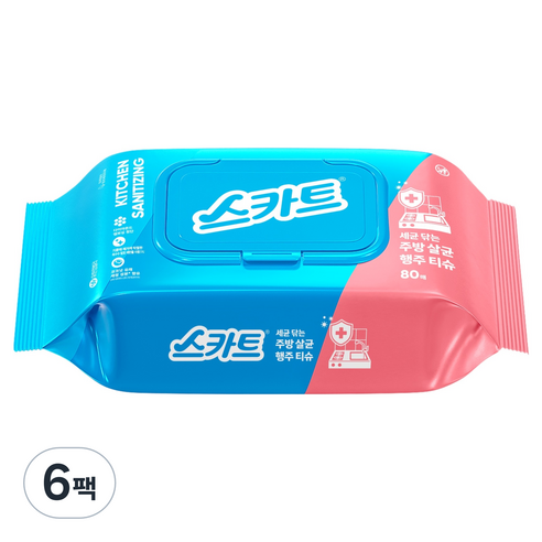 스카트 세균 닦는 주방살균 행주티슈, 6세트, 80개