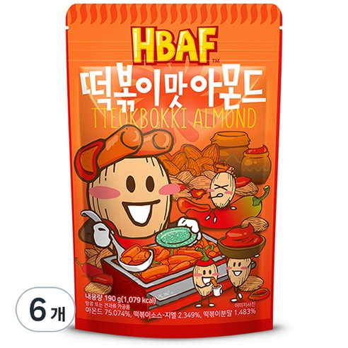 바프 떡볶이맛 아몬드, 190g, 6개 아몬드책