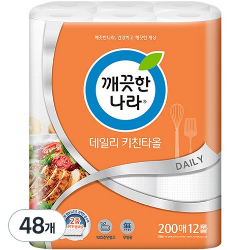 깨끗한나라 데일리 키친타올, 200매, 48개