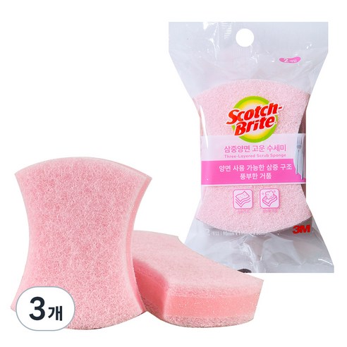 3M 스카치브라이트 삼중양면 고운수세미, 2개입, 3개