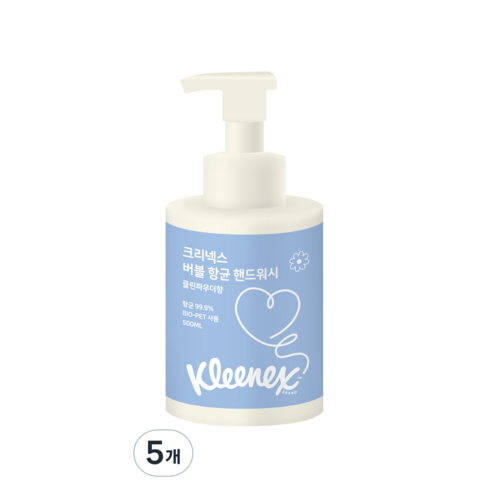 크리넥스 버블버블 핸드워시 클린파우더, 500ml, 5개