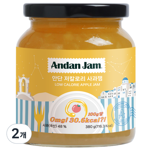 안단잼 저칼로리 사과잼, 380g, 2개